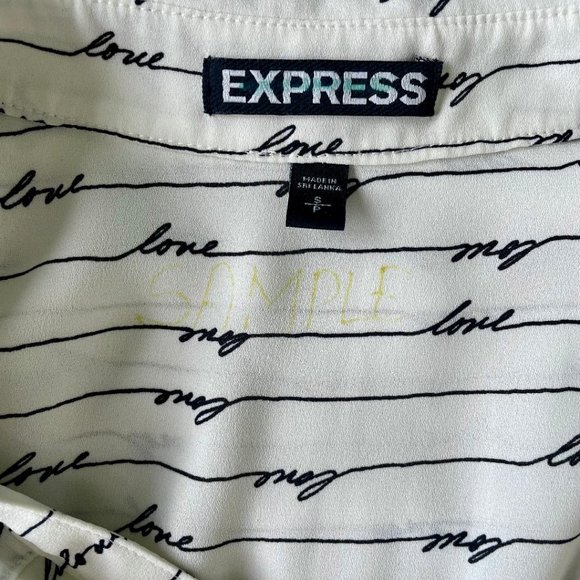 Express LOVE script Ivory Button down Tunic Dress blouse with Sash SMALL - Picture 4 of 4